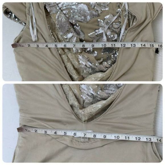 Calvin Klein Womens Sequined Cowl Back Cocktail Dress CD9BGP9X Size 4 Gray Beige - Picture 11 of 12